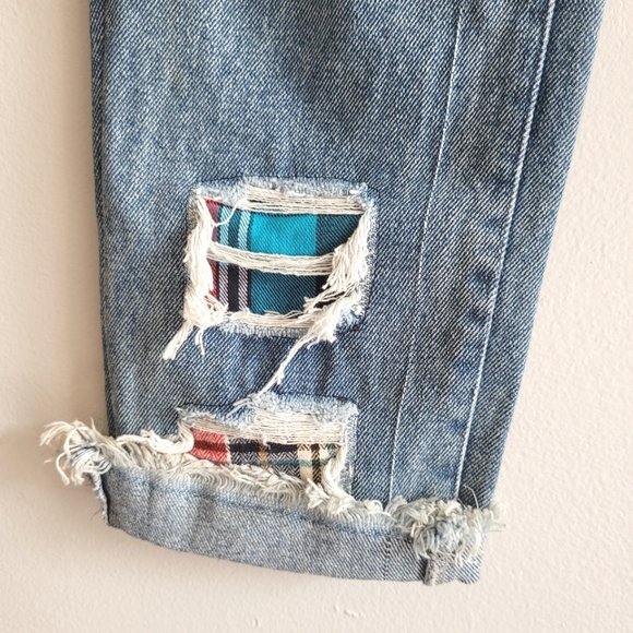 House of Holland Plaid Patchwork Distressed Jeans - Picture 5 of 8